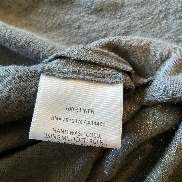 Eileen Fisher Sz XL Silver Gray Metallic Linen Top Blouse Short Sleeve High Low - Picture 8 of 9